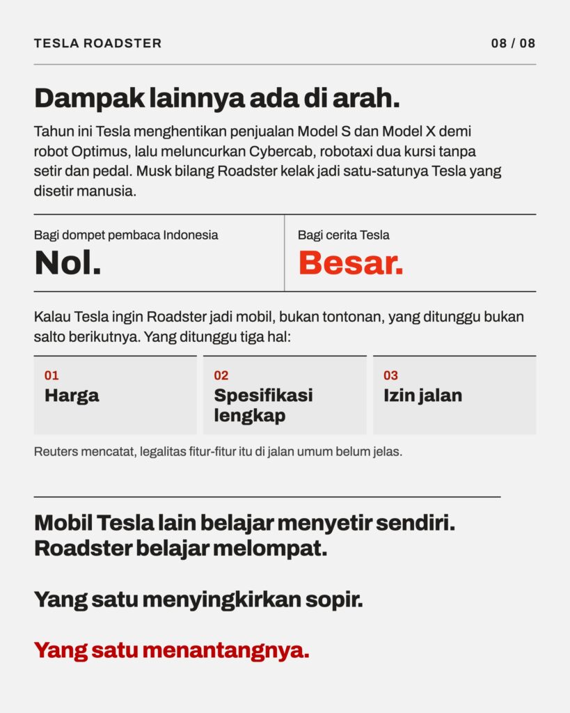 Dampak lain Roadster: nol bagi dompet pembaca Indonesia